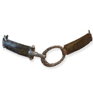 Brighton Sz 30 Khaki Silver Croc Leather Hook Belt
